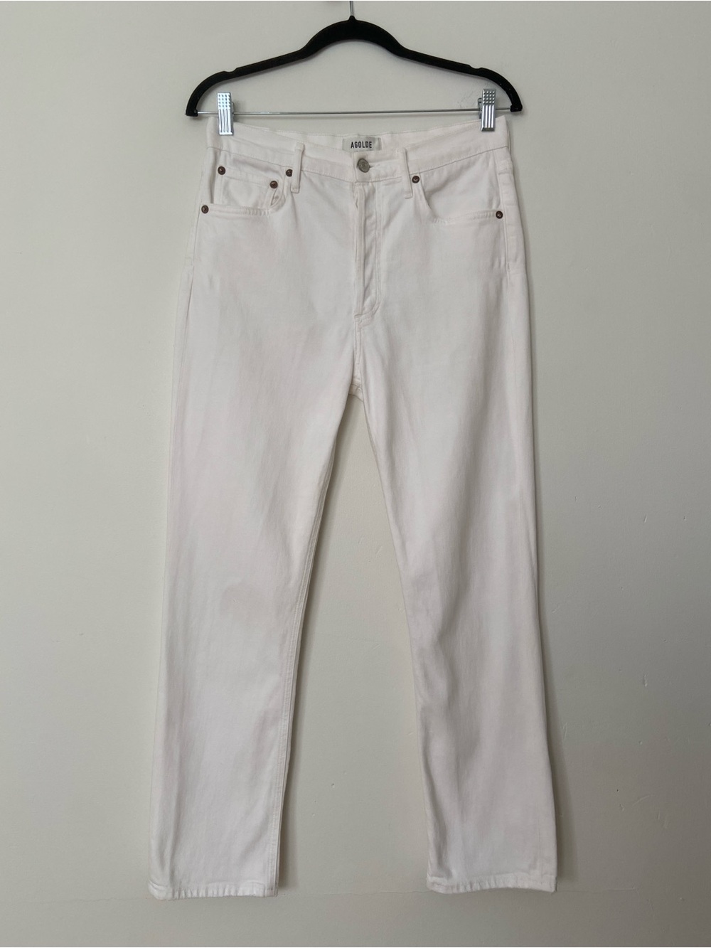 Agolde Riley Crop High Rise Straight Jeans in Sour Cream White size 28 - Picture 5 of 11